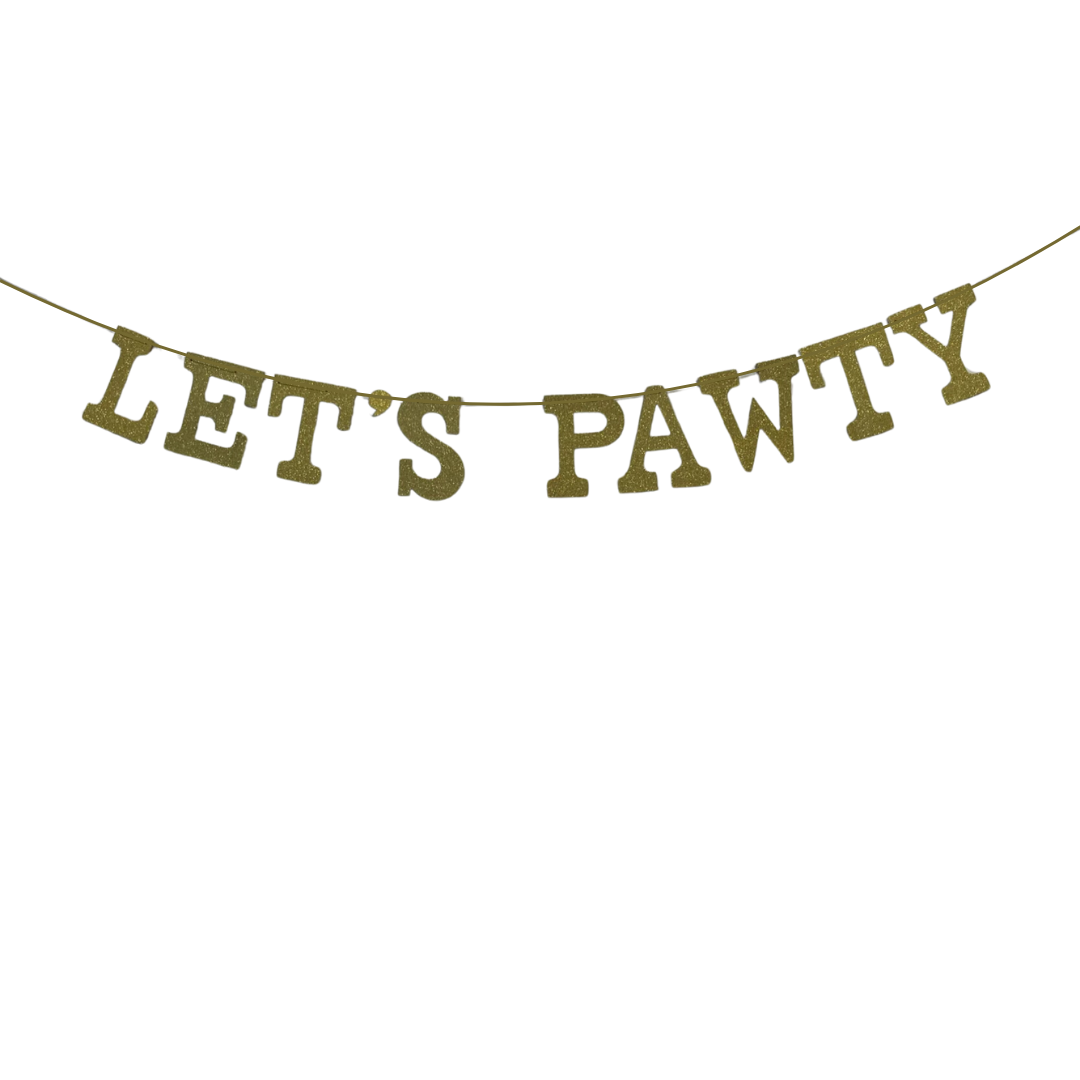 Gold Glitter Paper Banner- Let's Pawty