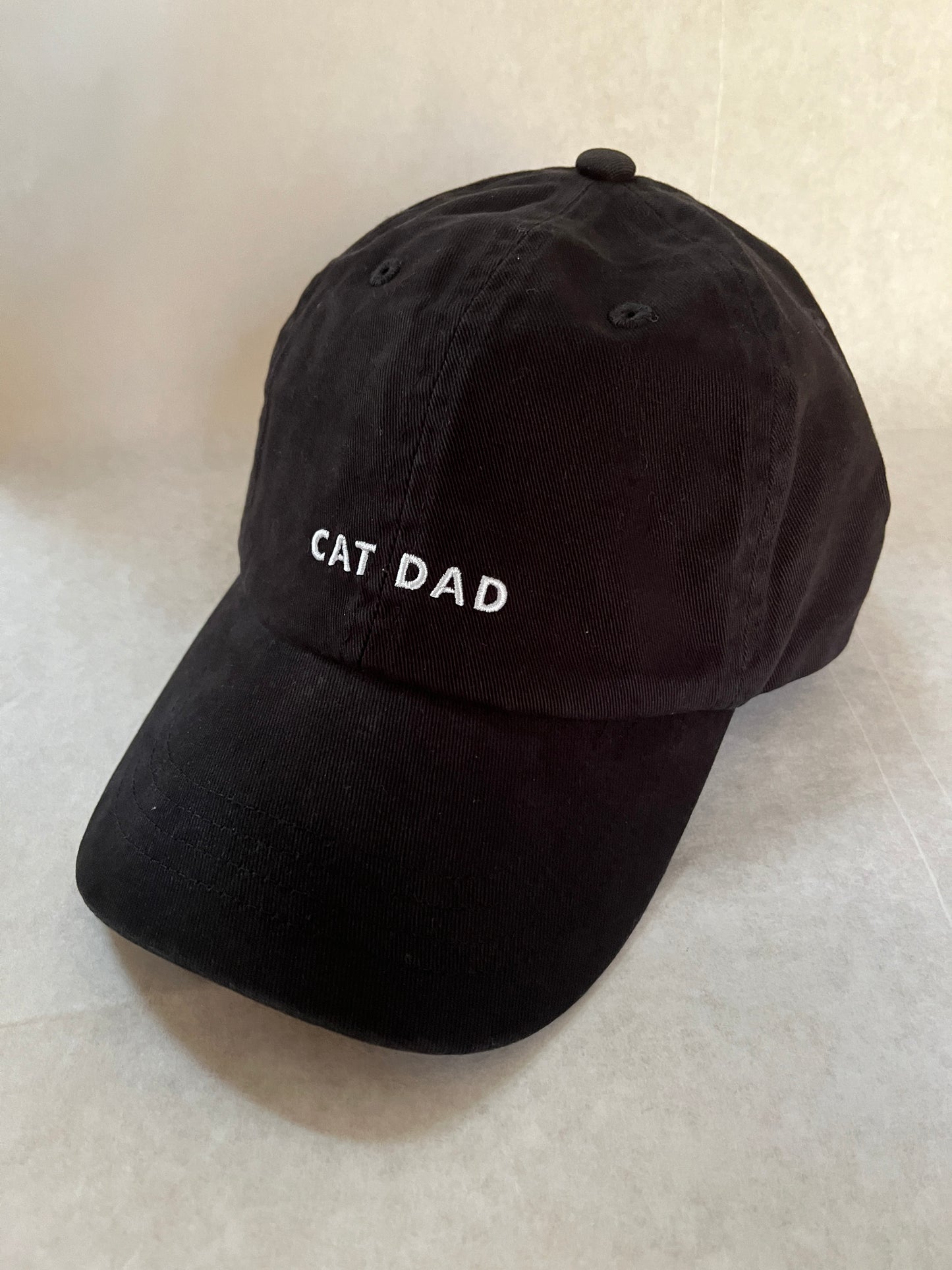 Black Cat Dad hat with white letters