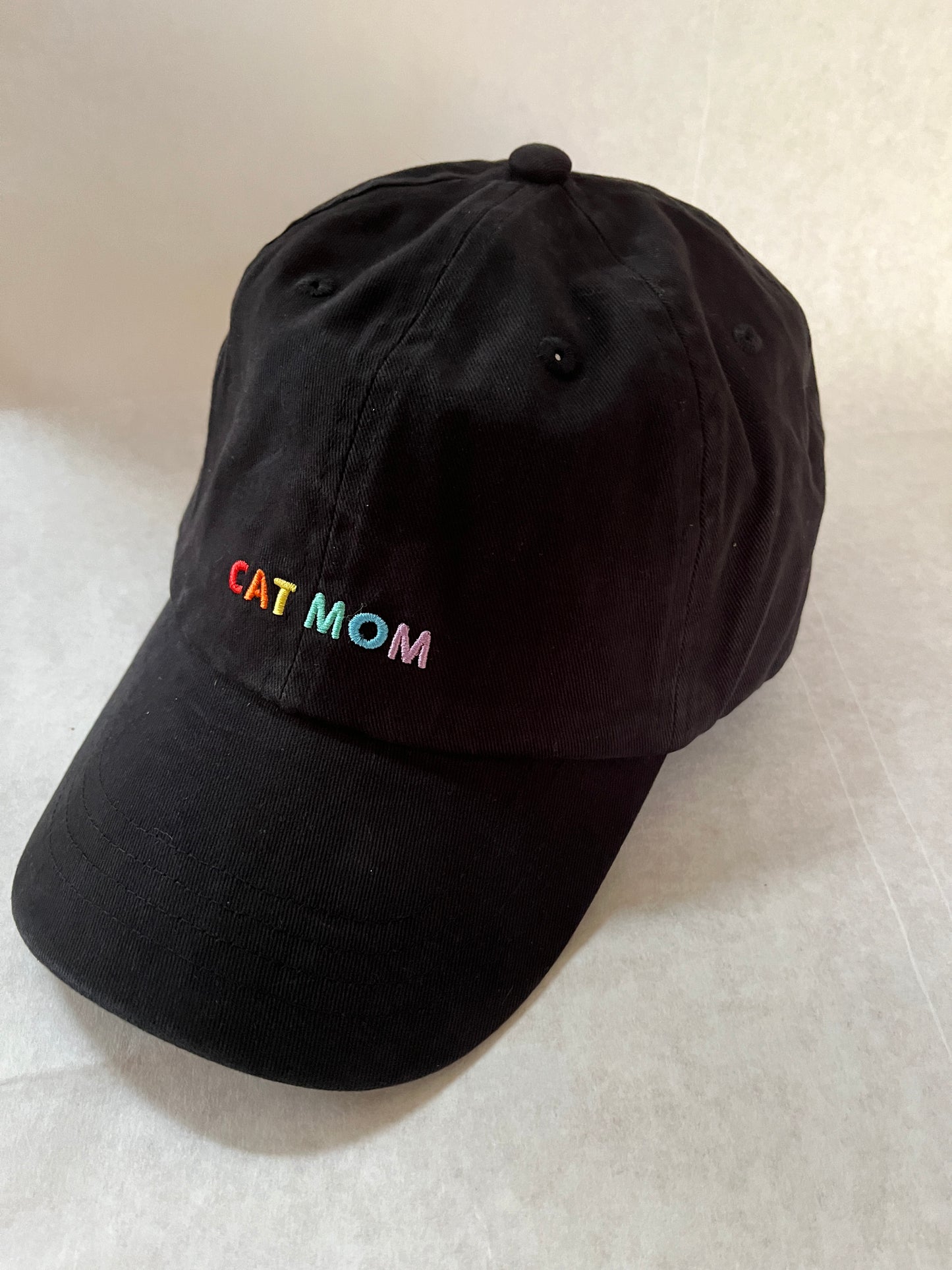 Cat Mom hat with rainbow letters