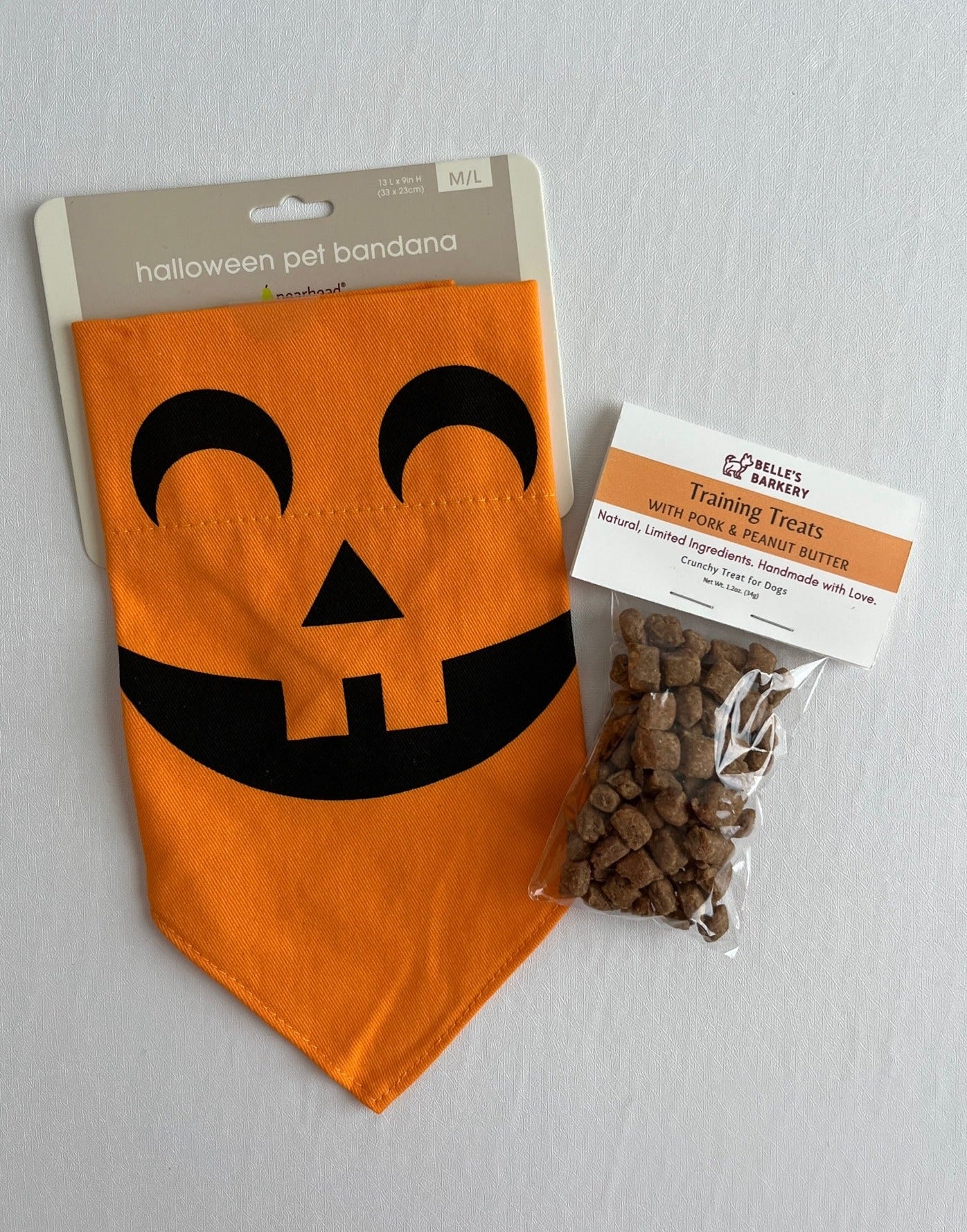 Pumpkin Halloween Dog Bandana with treats