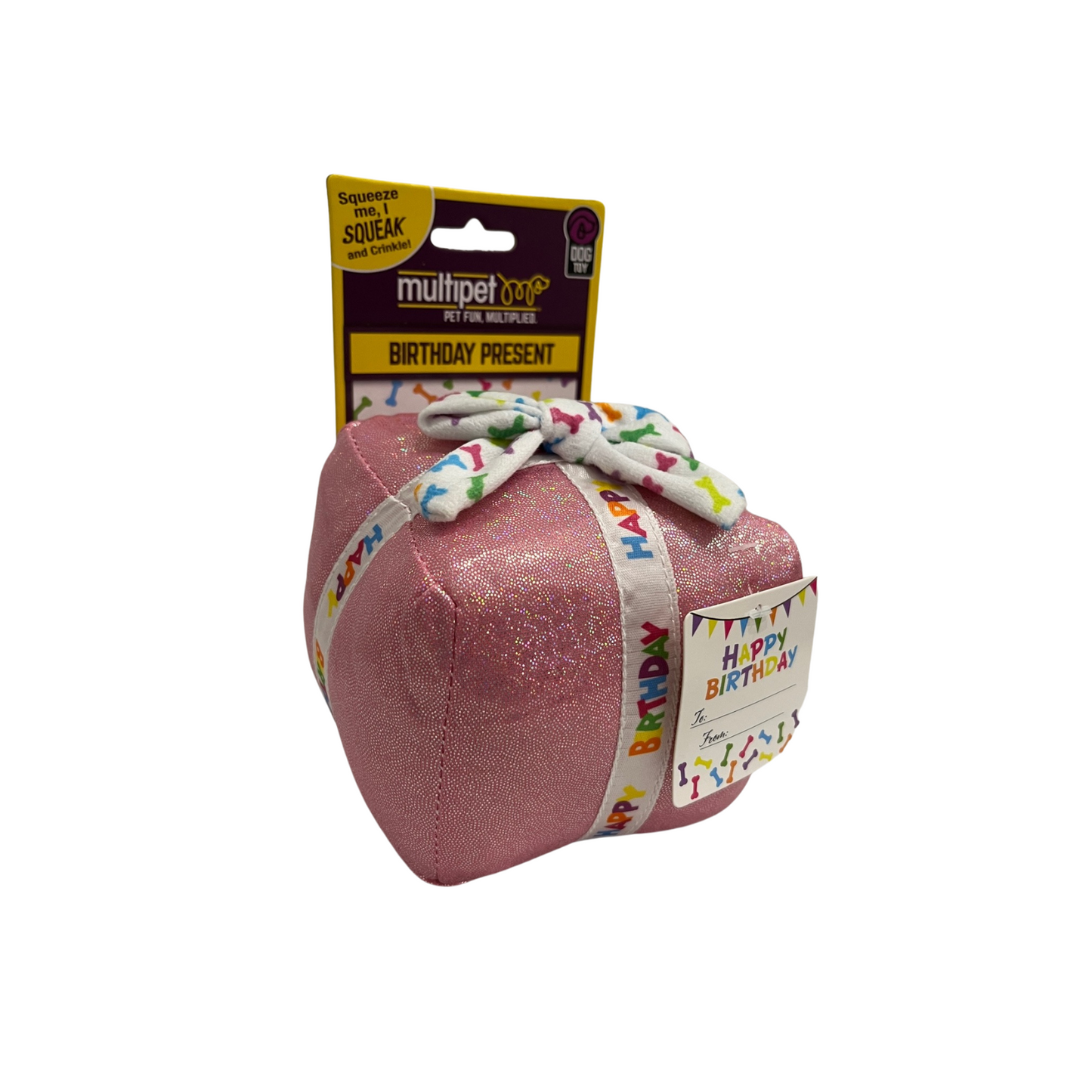 Multipet Present Birthday Dog Toy- Available in Pink, Blue, or Green