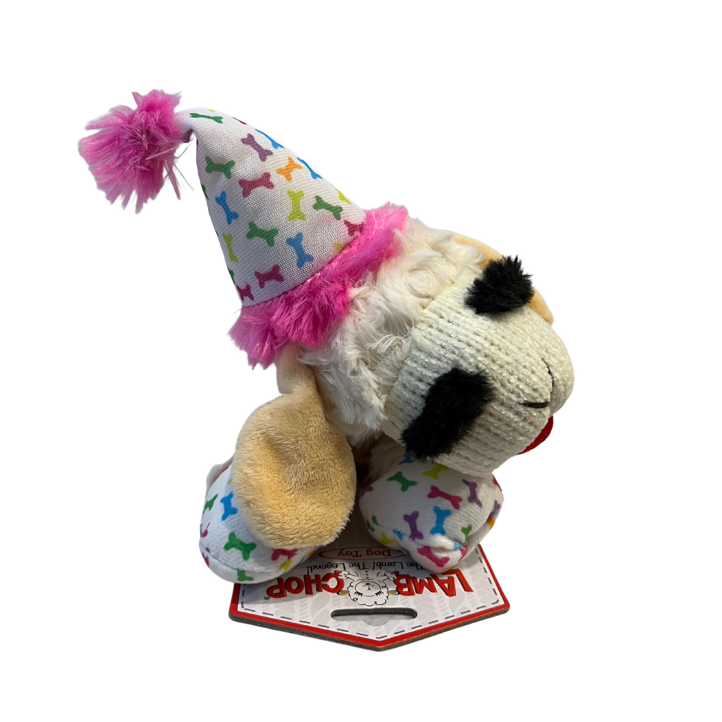 Multipet Birthday Lamb Chop Dog Toy with Pink Hat 10.5"