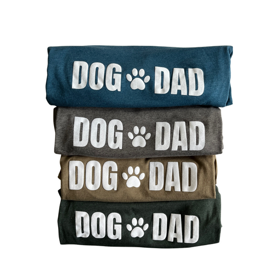 Four colors of Dog Dad Tshirts