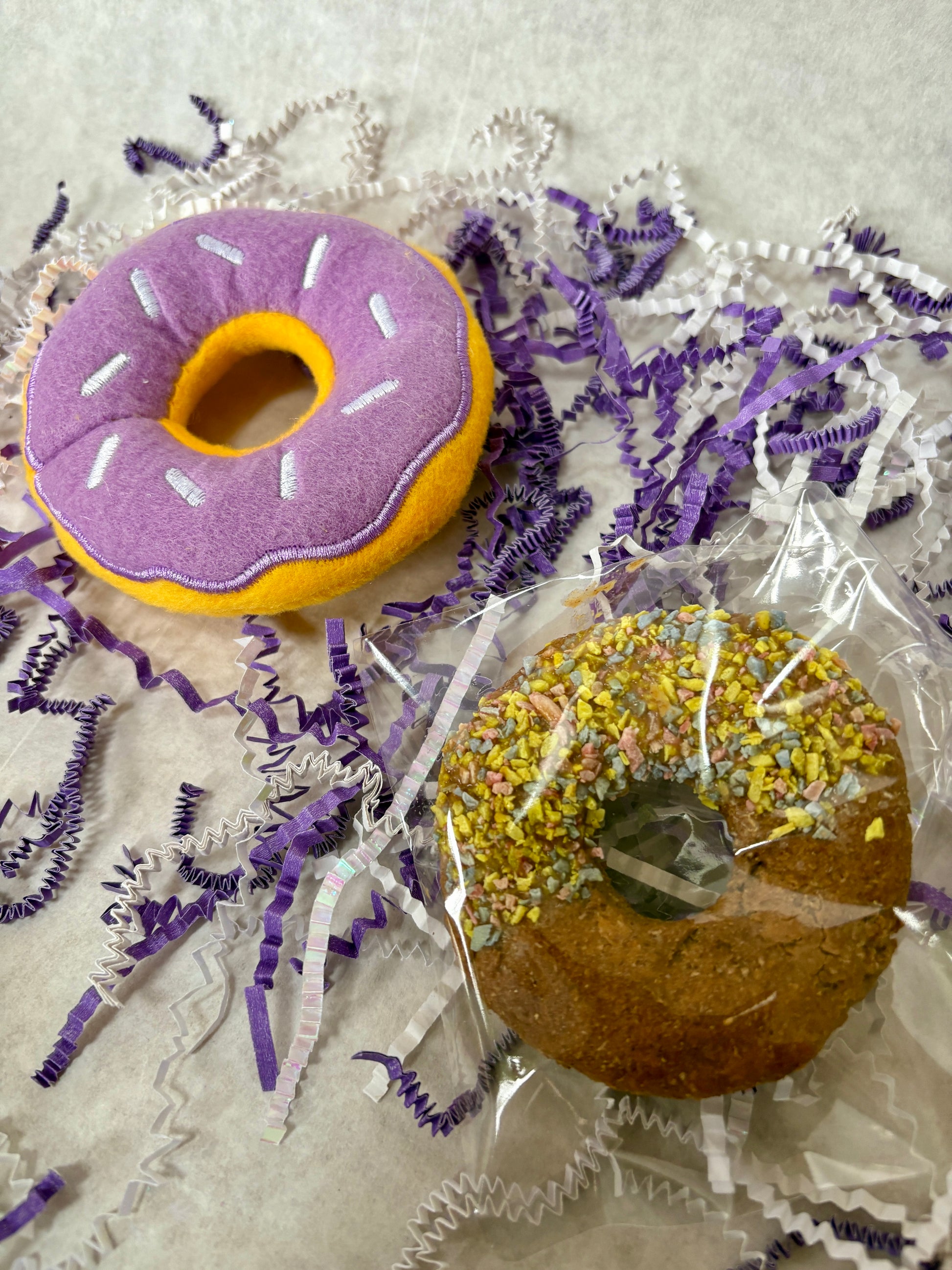 Purple Birthday Bundle - Mini Donut Toy & Crunchy Donut Treat
