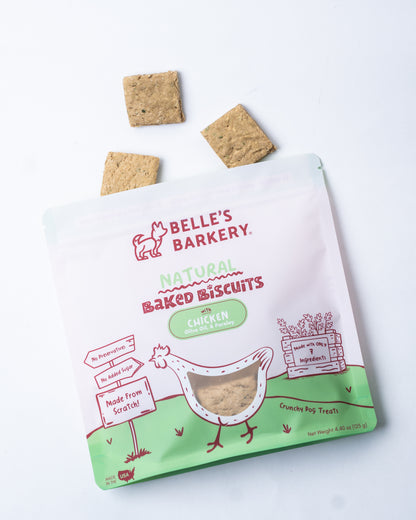 Baked Dog Biscuits with Chicken, Olive Oil, & Parsley