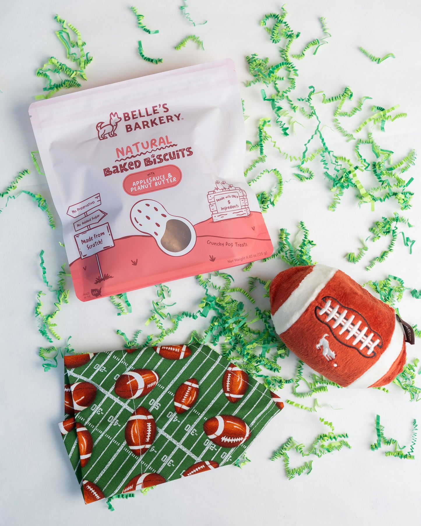 Football Bundle- Toys, Treats, & Handmade Bandana for Dogs