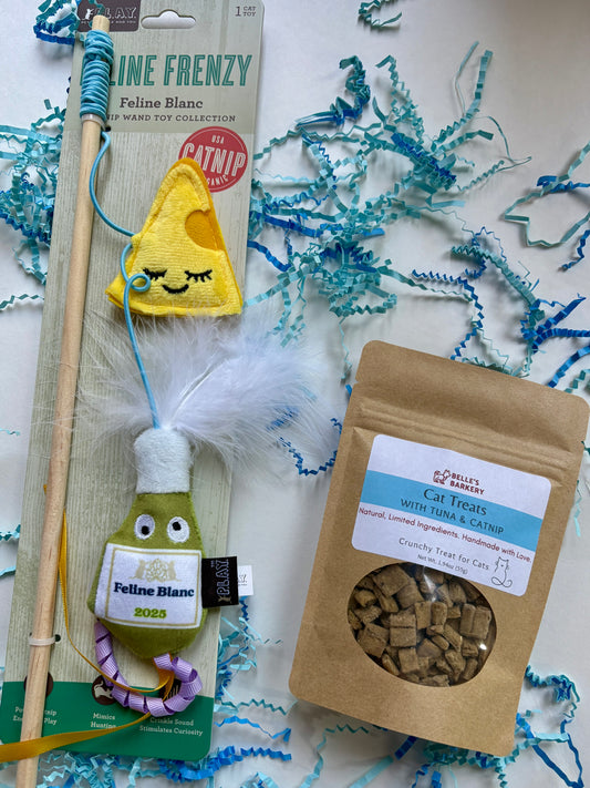 NEW Cat Bundle- Feline Blanc Wand Toy & Treats