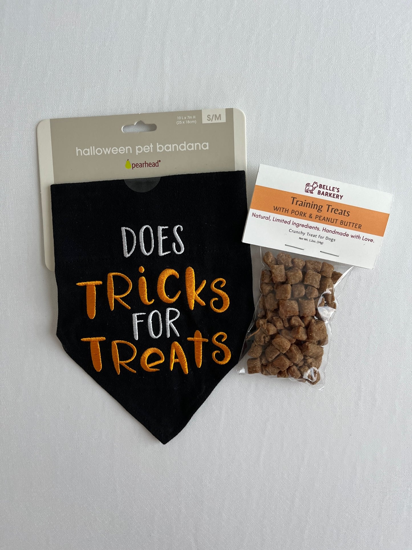 Tricks for Treats Halloween Dog Bandana with treats