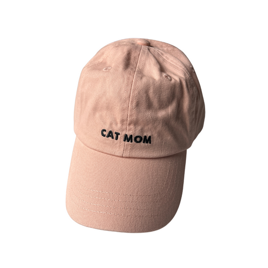 Pink cat mom hat with black letters