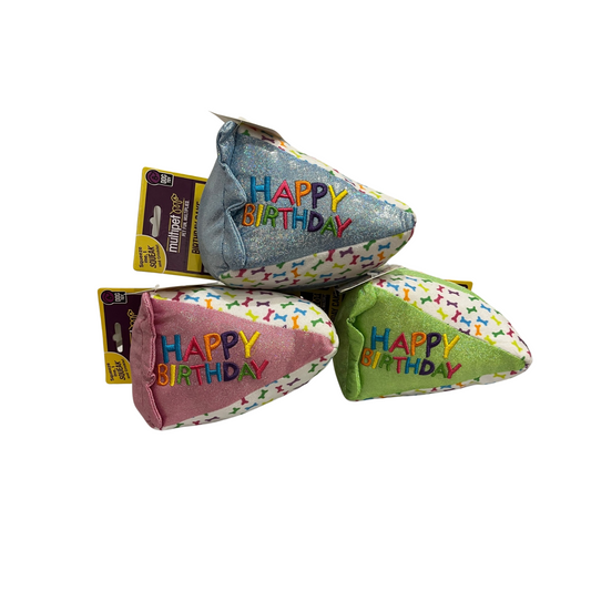 Multipet Birthday Cake Slice Dog Toy- Available in Pink, Blue, or Green