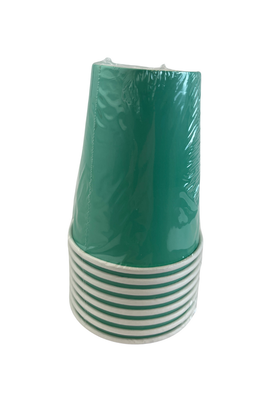 Stack of green cups in packaging