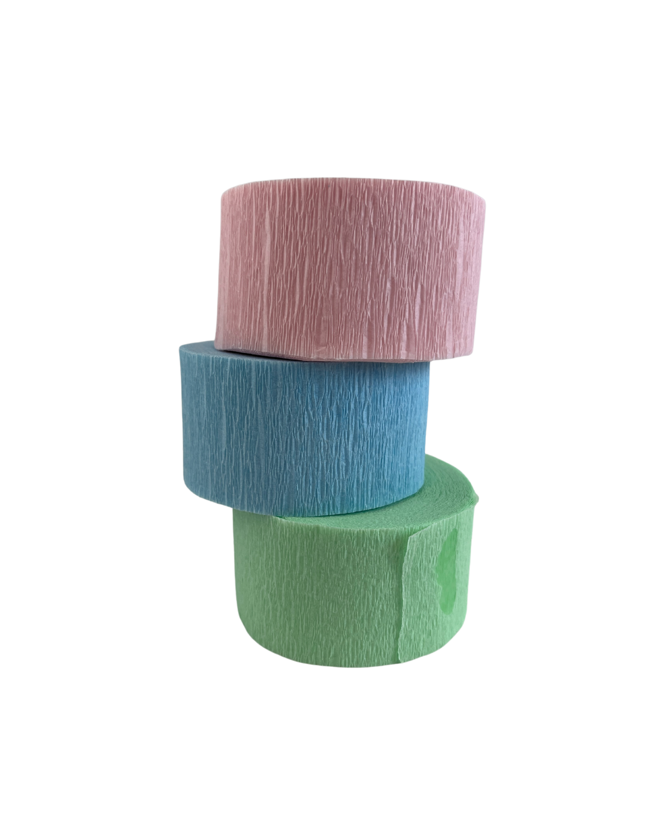 Blue, Pink, and Green paper crepe streamers