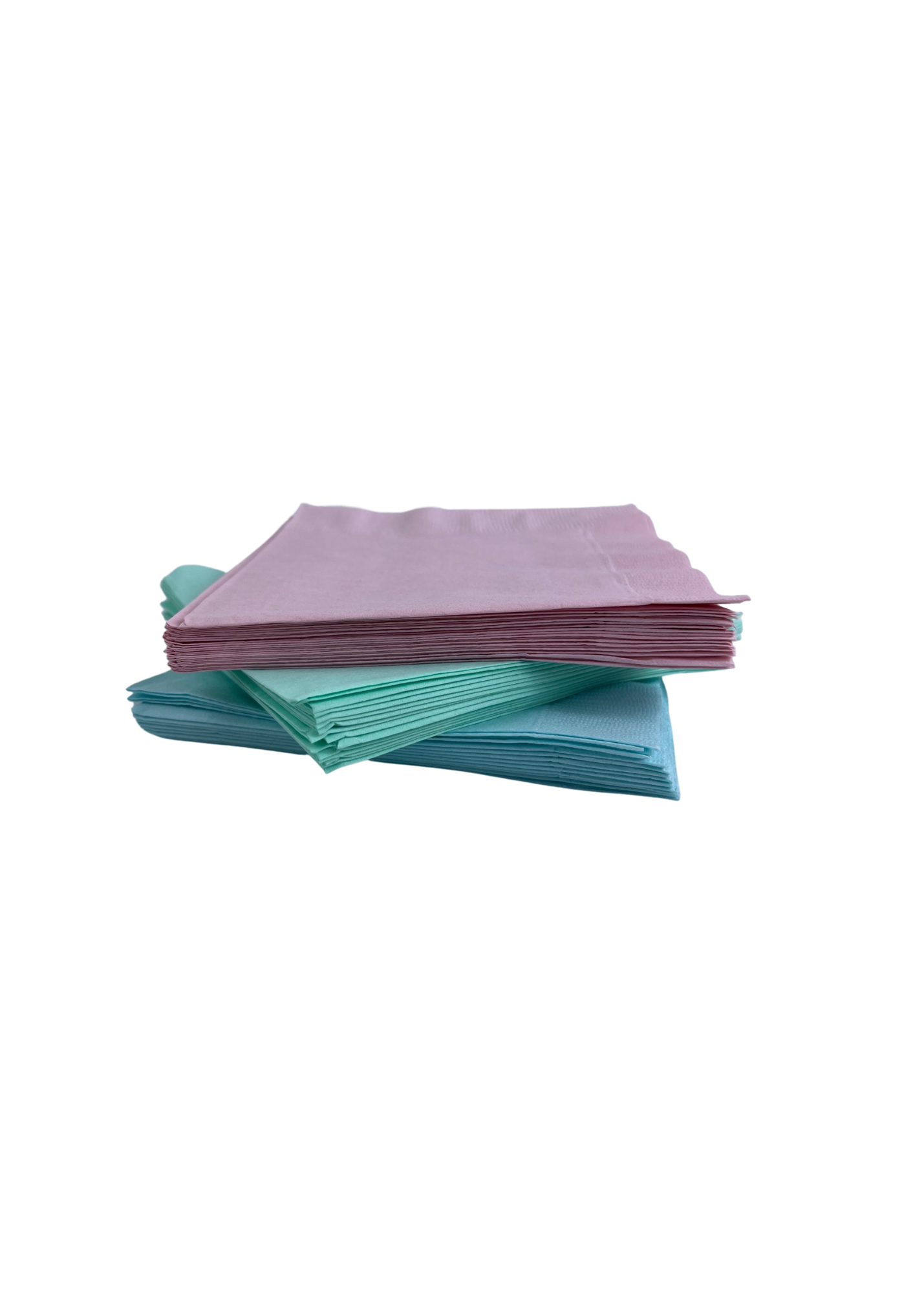 Stack of blue, green, and pink paper napkins