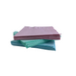 Stack of blue, green, and pink paper napkins.