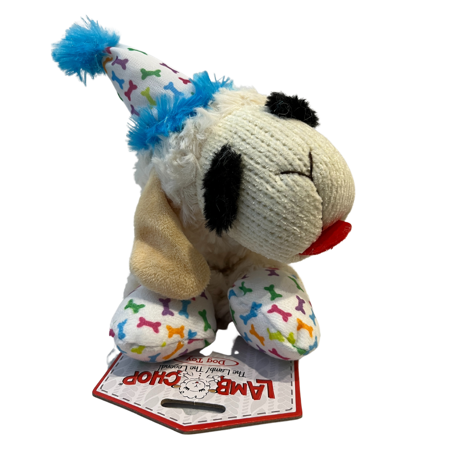 Multipet Birthday Lamb Chop Dog Toy with Pink or Blue Hat 10.5"
