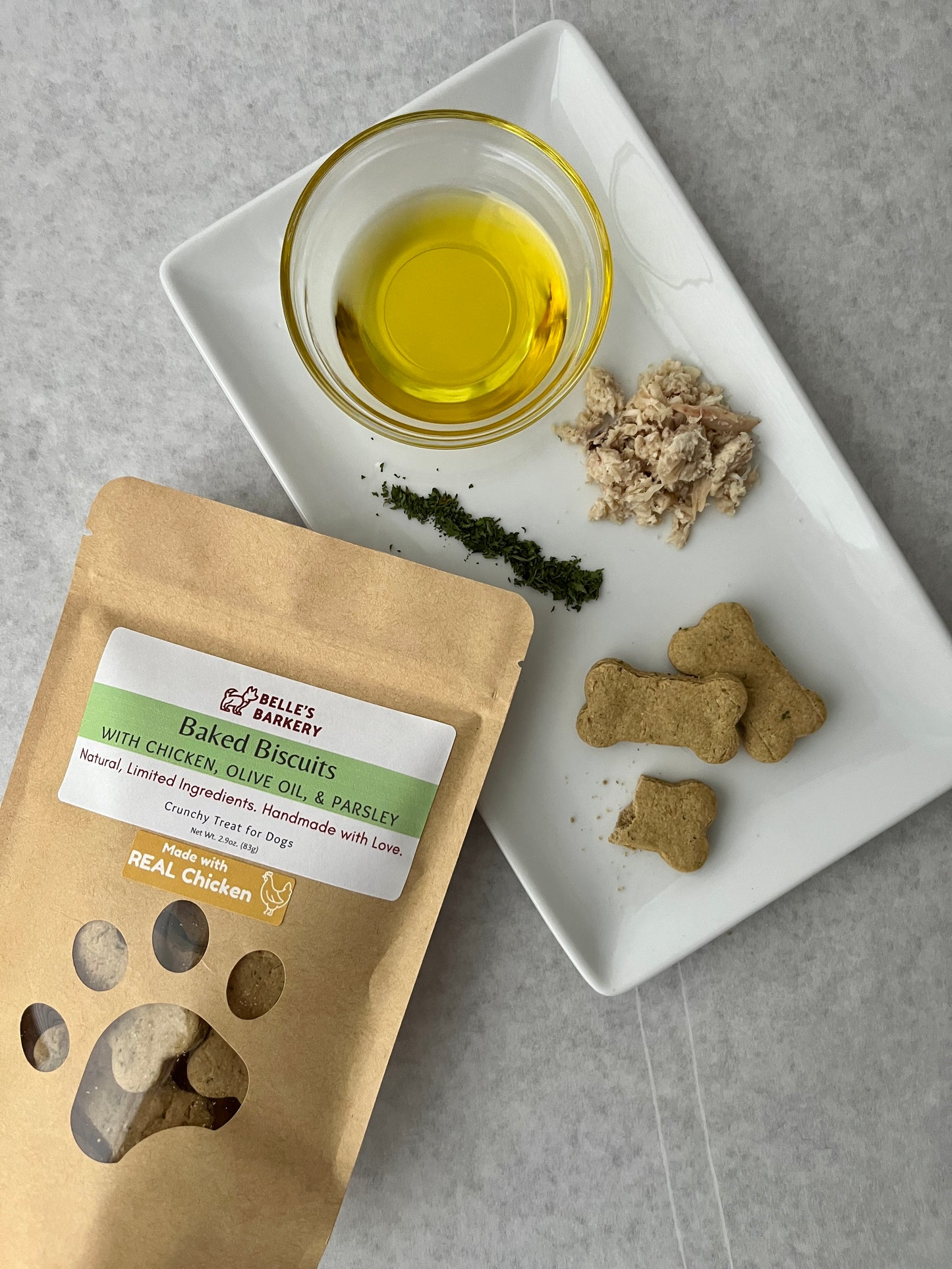 Baked Dog Biscuits with Chicken, Olive Oil, & Parsley