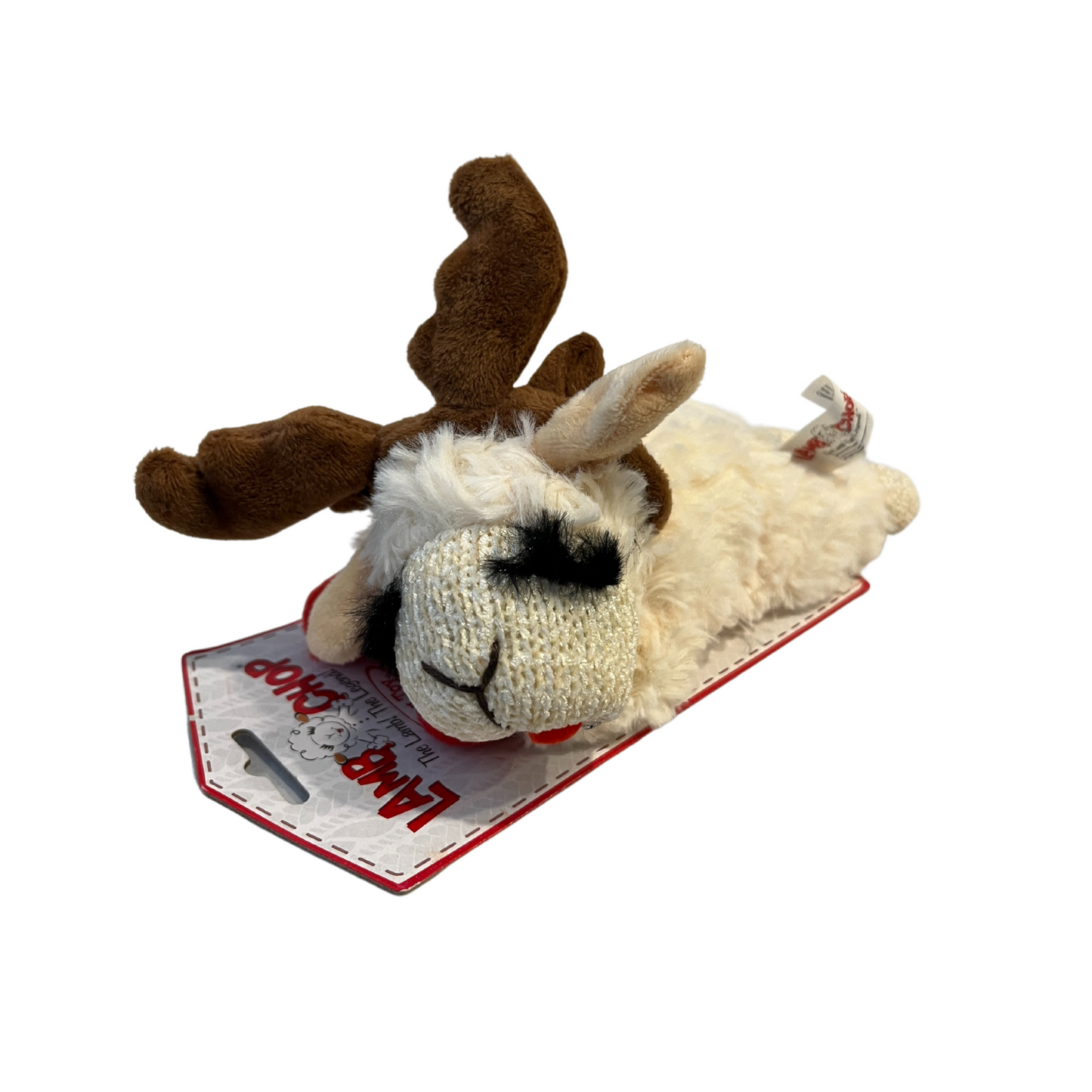 Multipet Holiday Lamb Chop Dog Toy with Antlers- 6"