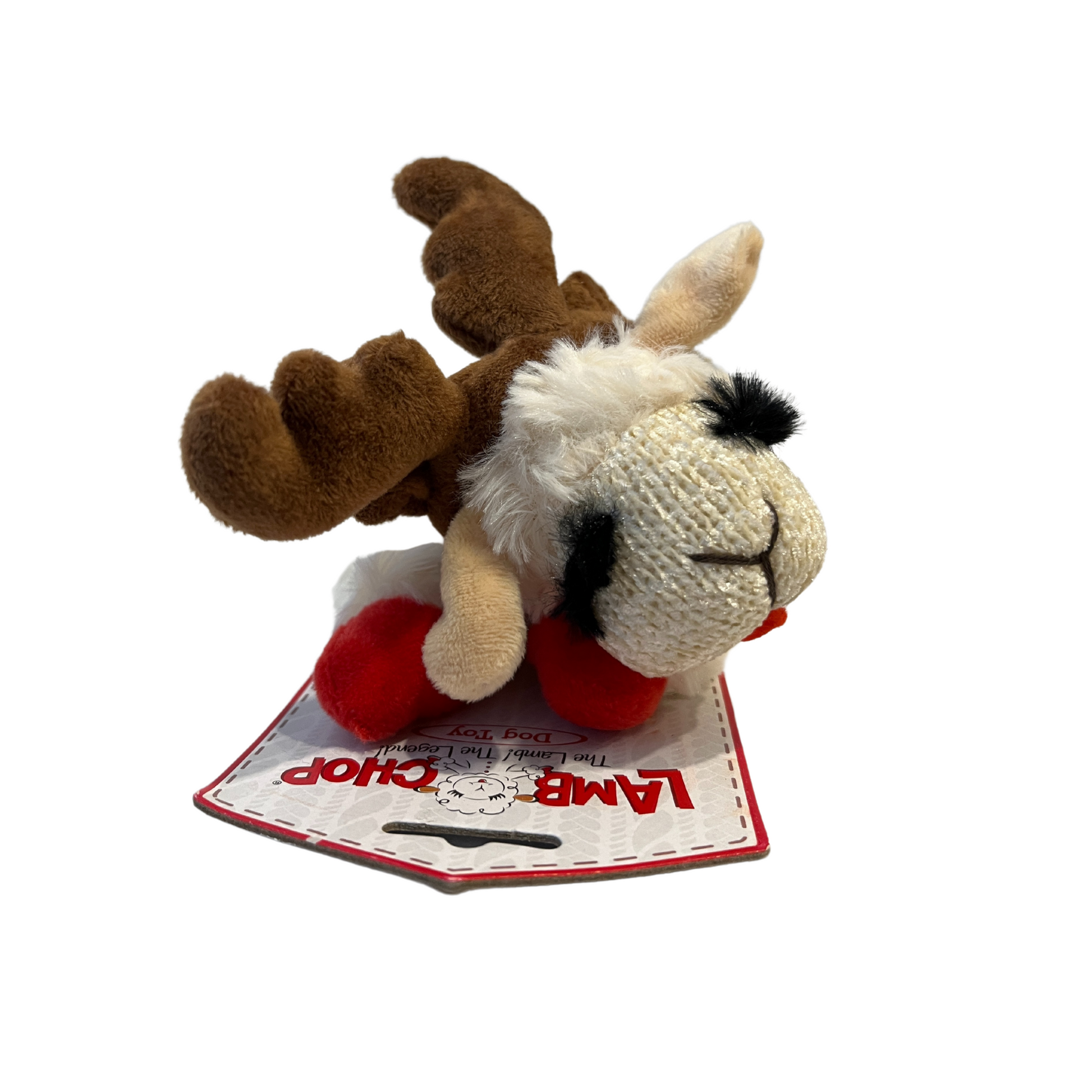 Multipet Holiday Lamb Chop Dog Toy with Antlers- 6"