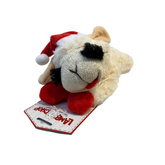Multipet Holiday Lamb Chop Dog Toy with Santa Hat- 10.5"